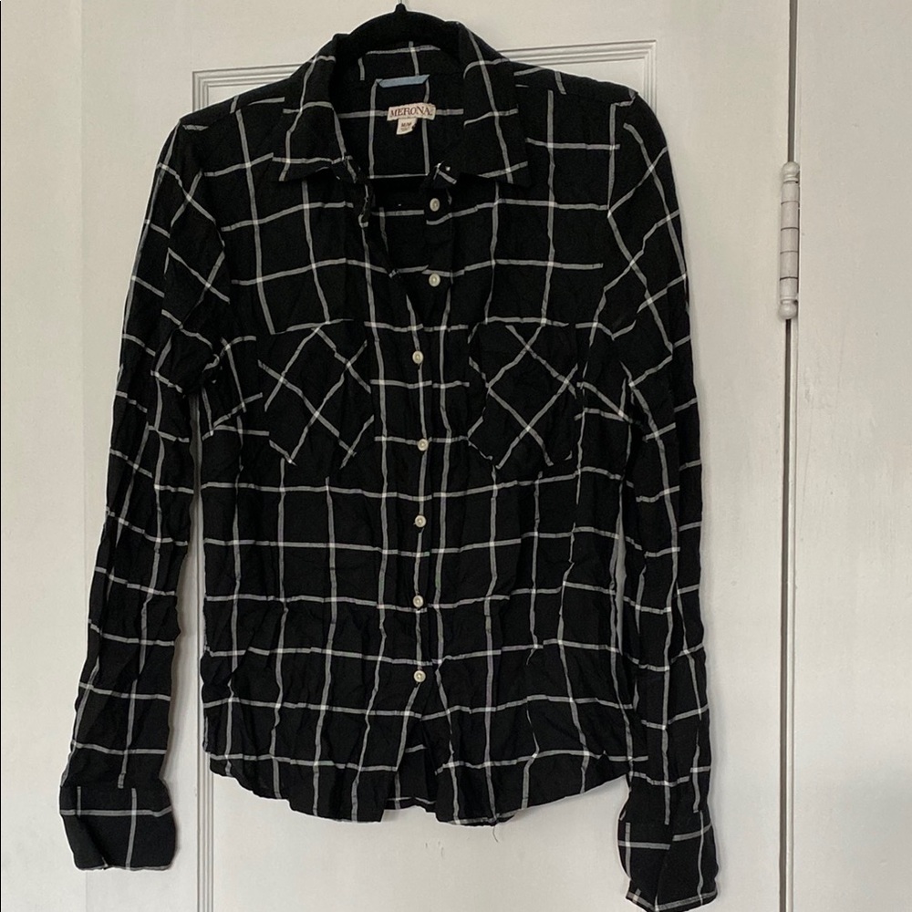 Black and White Windowpane Button-Up Shirt